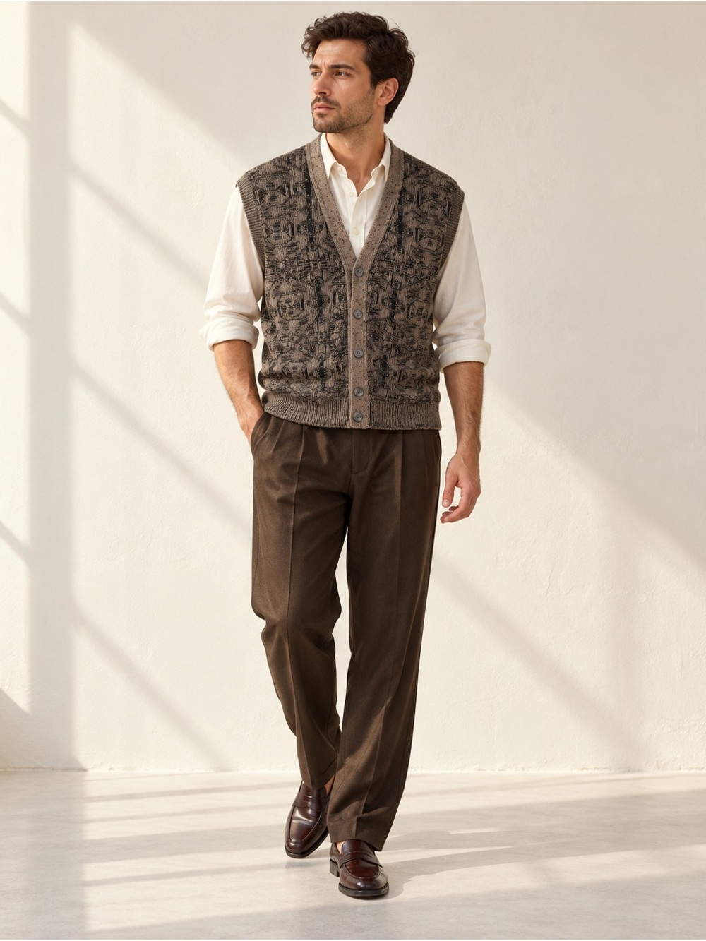 Vintage Giorgio di Firenze Jacquard Cardigan Vest Grandpa Heritage Sz L